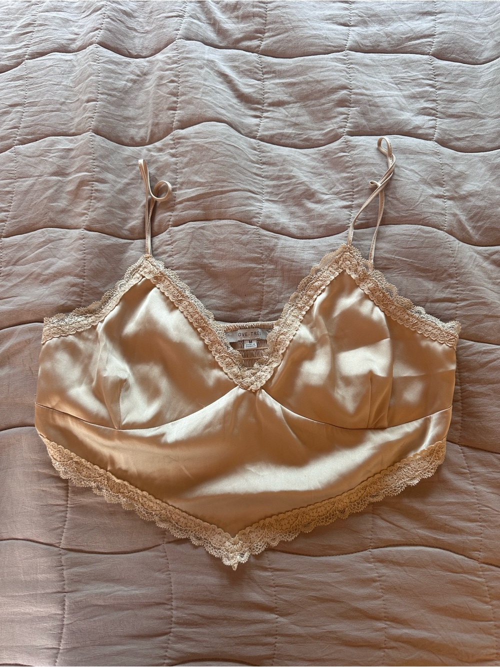 Satin Lace Trim Bralette - Cream